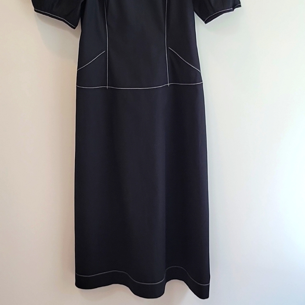 Madewell Black Puff-Sleeve Midi Dress with Contrast Stitching - Picture 8 of 9